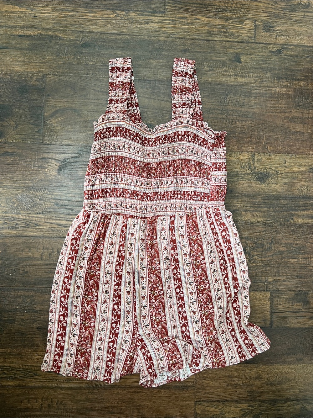 American Eagle Outfitters Red and White Floral Smocked Romper